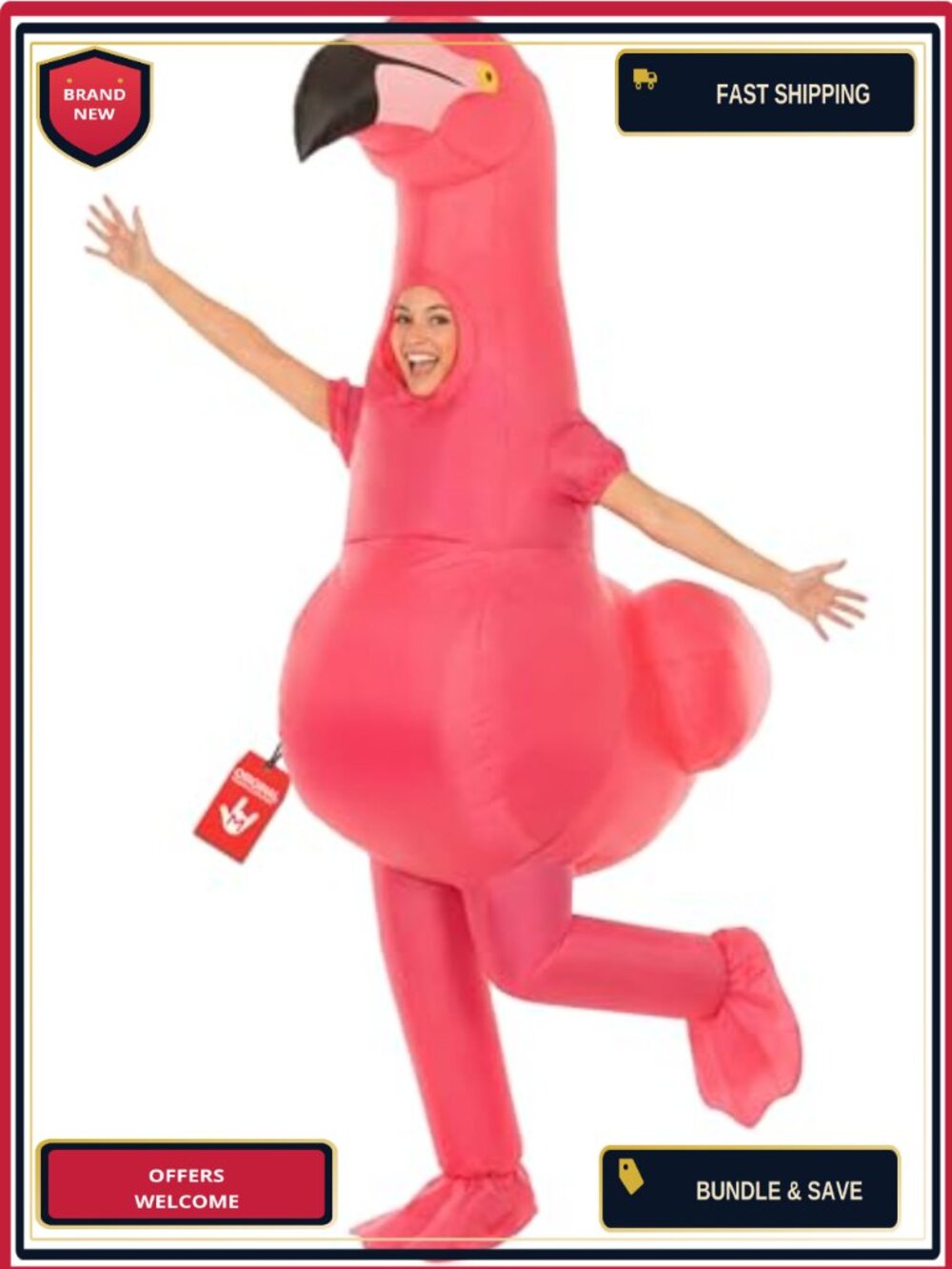 In Adult Inflatable Flamingo Costume with Fan & Battery Pack One Size